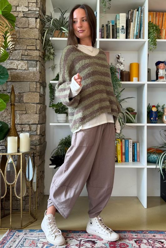 Stripe Boucle Slouch Knit Mocha & Moss